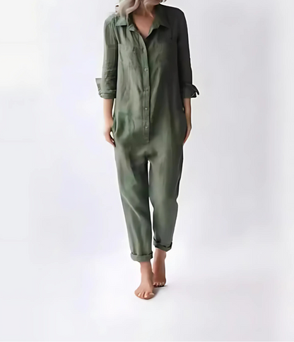 Women's Relaxed Linen Jumpsuit with Pockets