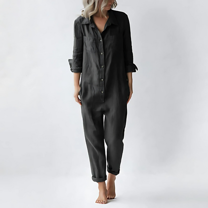 Women's Relaxed Linen Jumpsuit with Pockets