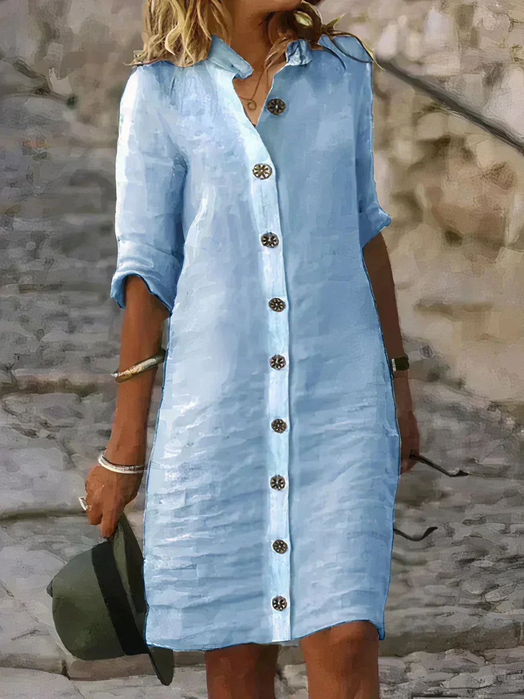 Women's Linen Button-Up Mid-Length Dress