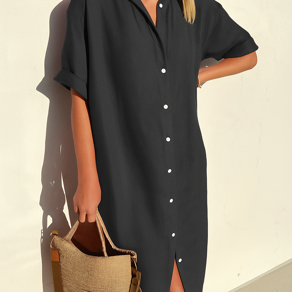 Breathable Linen Button-Front Midi Dress
