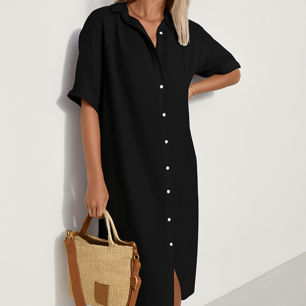 Breathable Linen Button-Front Midi Dress