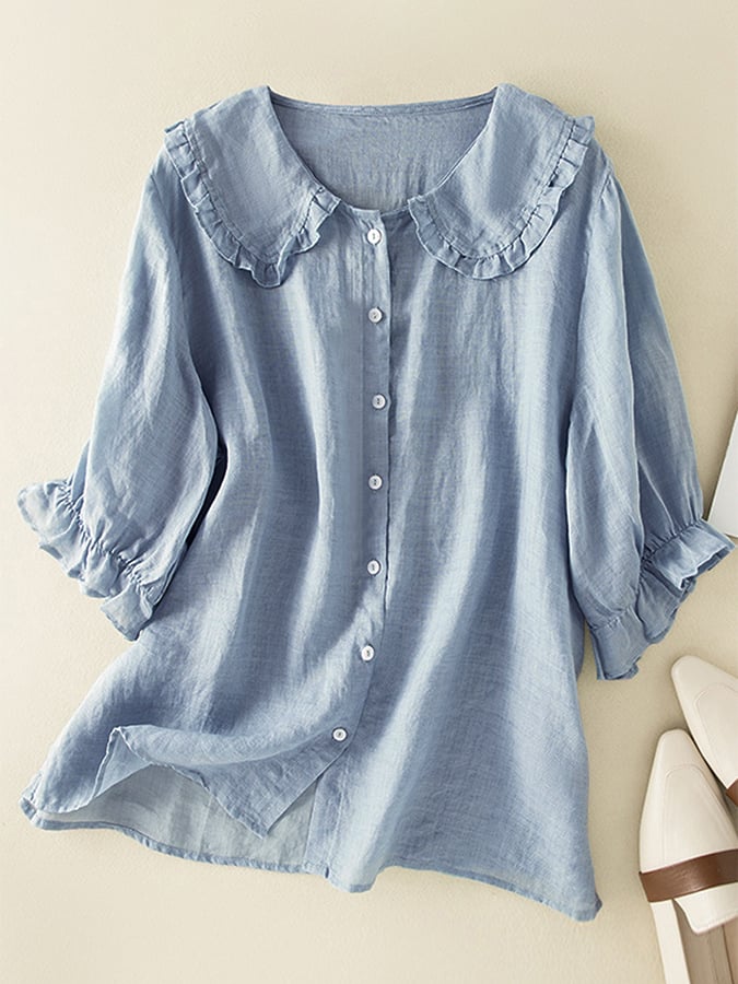 Ruffled Collar Button-Up Shirt