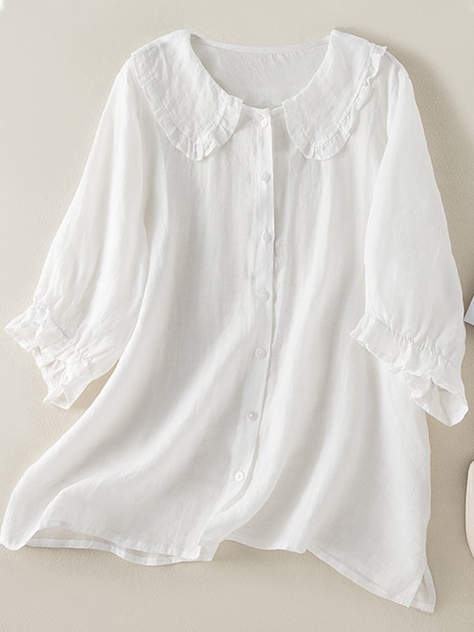 Ruffled Collar Button-Up Shirt