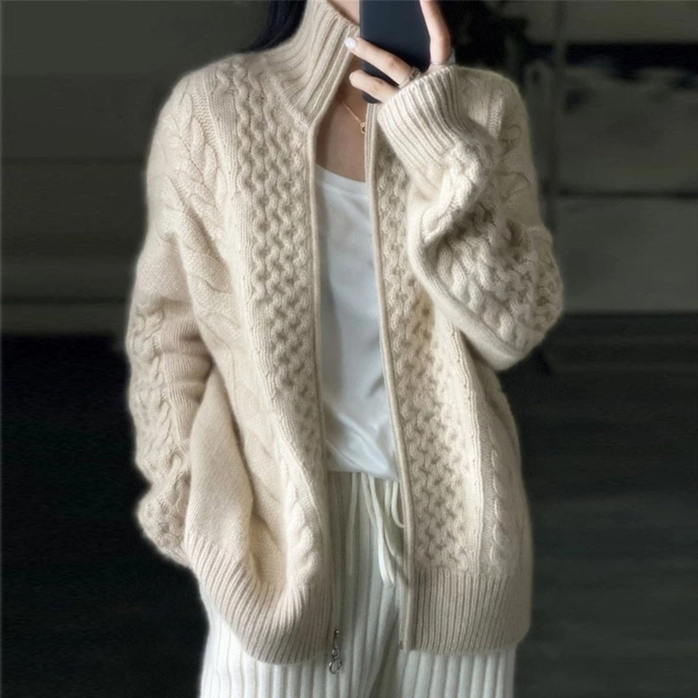 Women's Cozy Cable Knit High Neck Cardigan