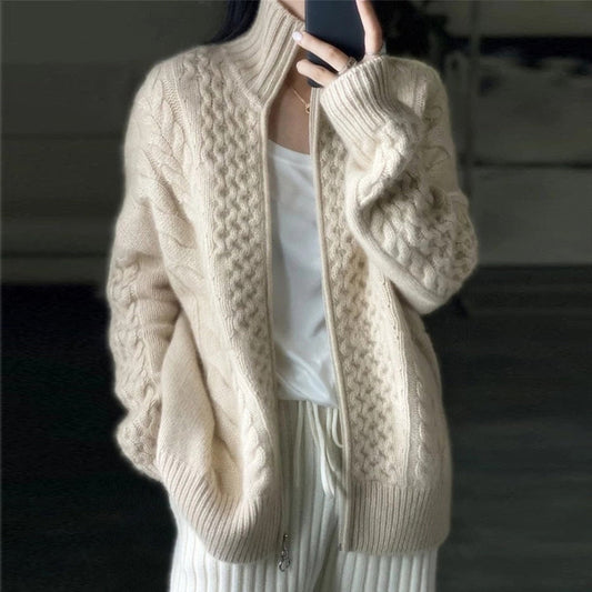 Women's Cozy Cable Knit High Neck Cardigan