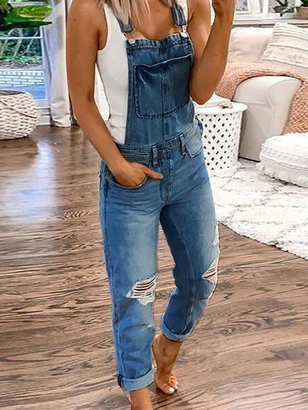 Relaxed Ripped Denim Overalls