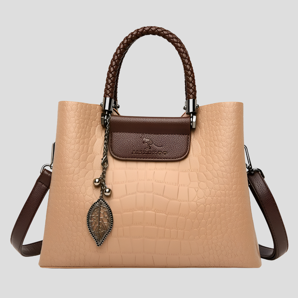 Davy | Women's Embossed Tote Bag with Leaf Charm