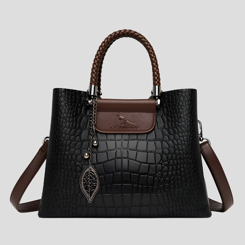 Davy | Women's Embossed Tote Bag with Leaf Charm
