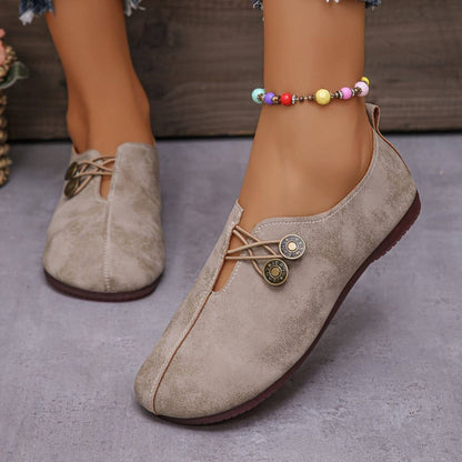 Comfortable Button Detail Loafer Flats