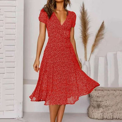 Women's Floral V-Neck Midi Dress