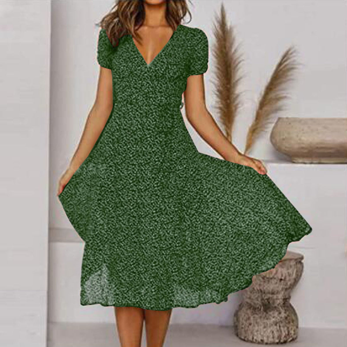 Women's Floral V-Neck Midi Dress