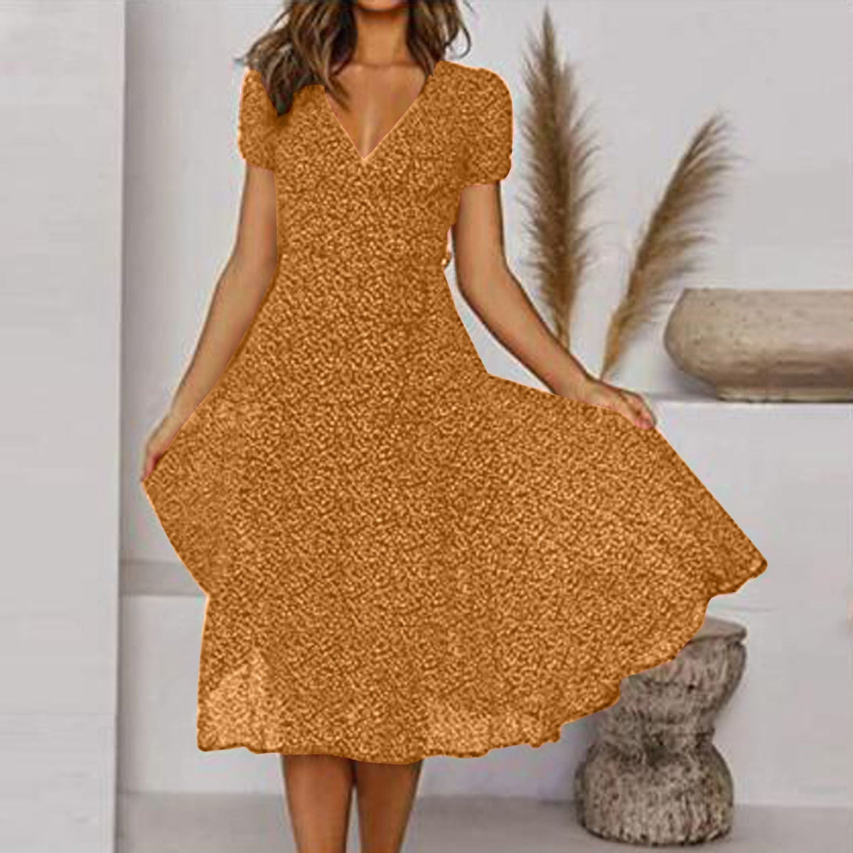 Women's Floral V-Neck Midi Dress