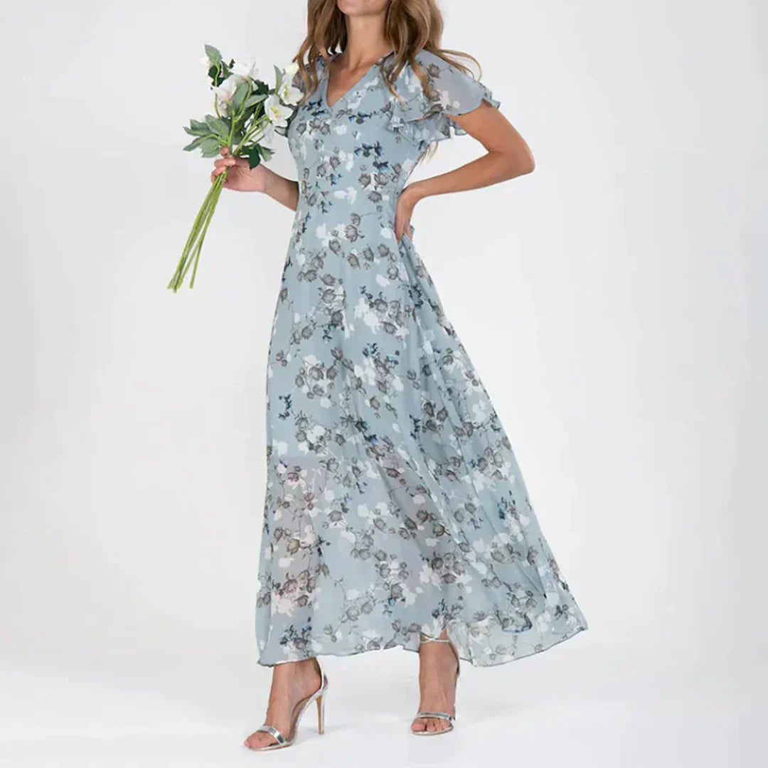 Flowy Floral Butterfly Sleeve Maxi Dress