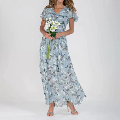 Flowy Floral Butterfly Sleeve Maxi Dress