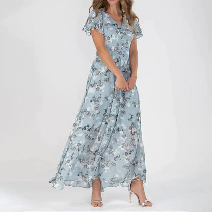 Flowy Floral Butterfly Sleeve Maxi Dress