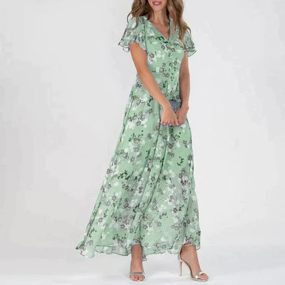 Flowy Floral Butterfly Sleeve Maxi Dress