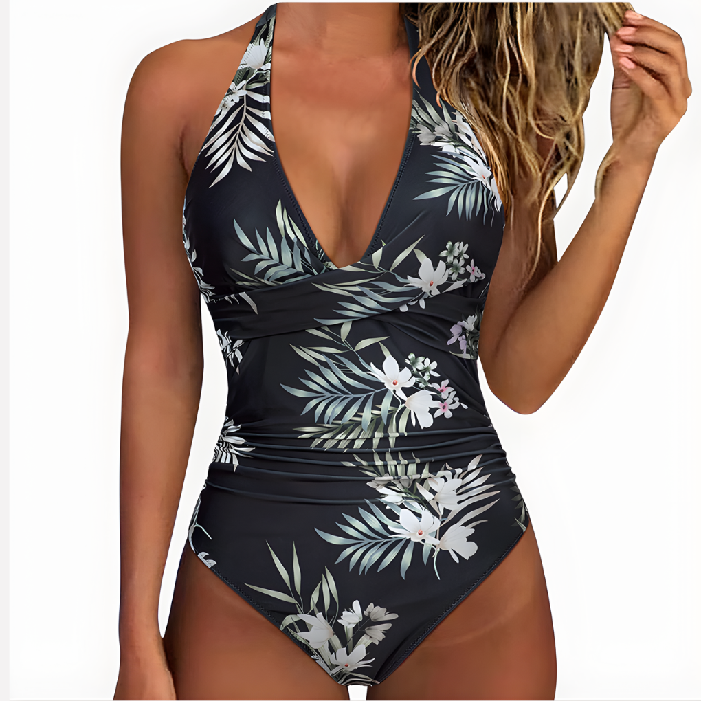Halter Neck Twist Front One-Piece Swimsuit