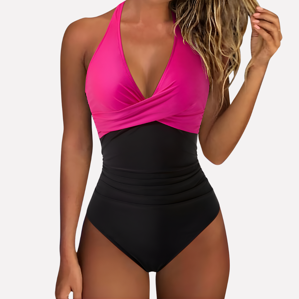 Halter Neck Twist Front One-Piece Swimsuit