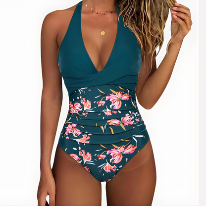 Halter Neck Twist Front One-Piece Swimsuit