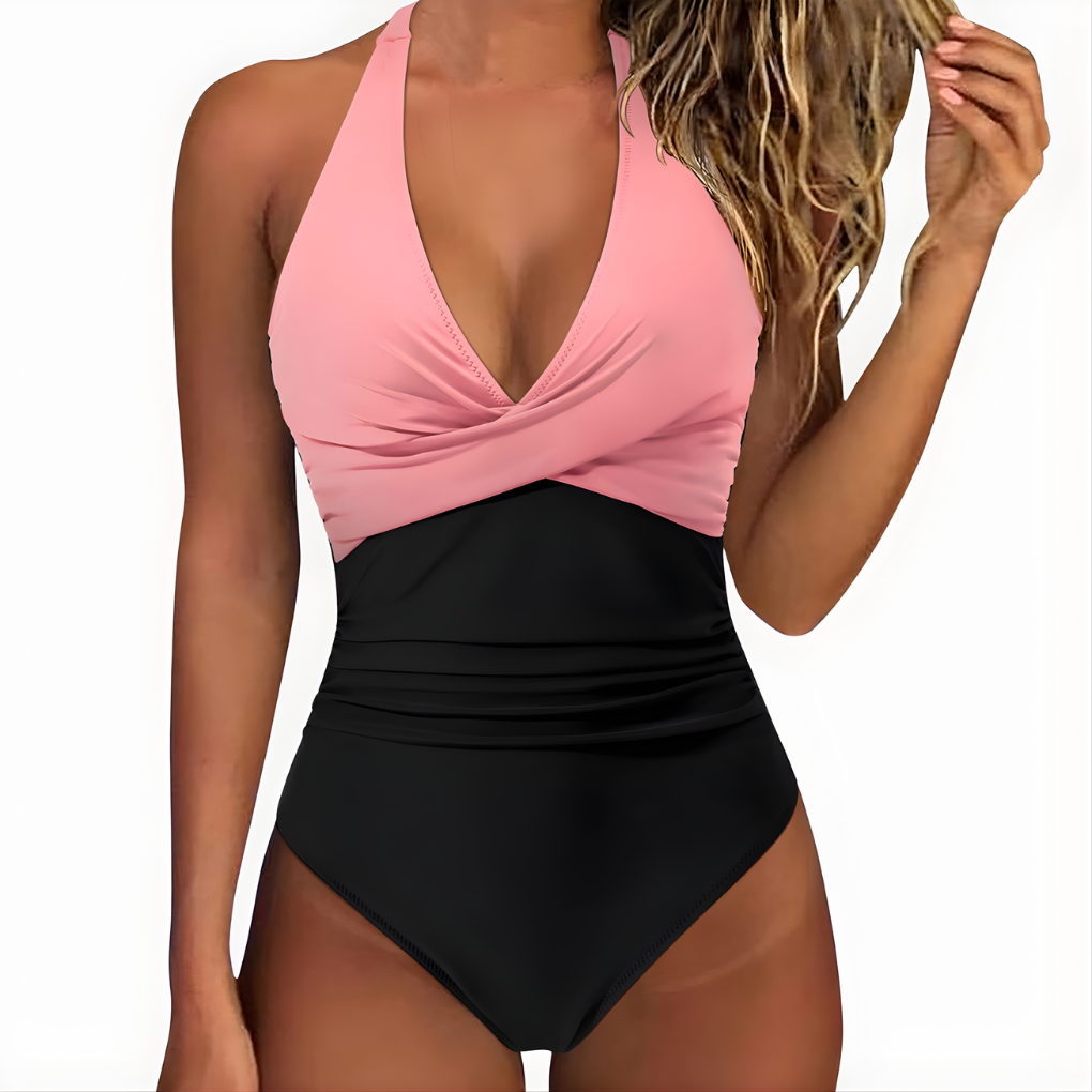 Halter Neck Twist Front One-Piece Swimsuit