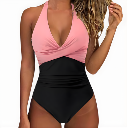 Halter Neck Twist Front One-Piece Swimsuit