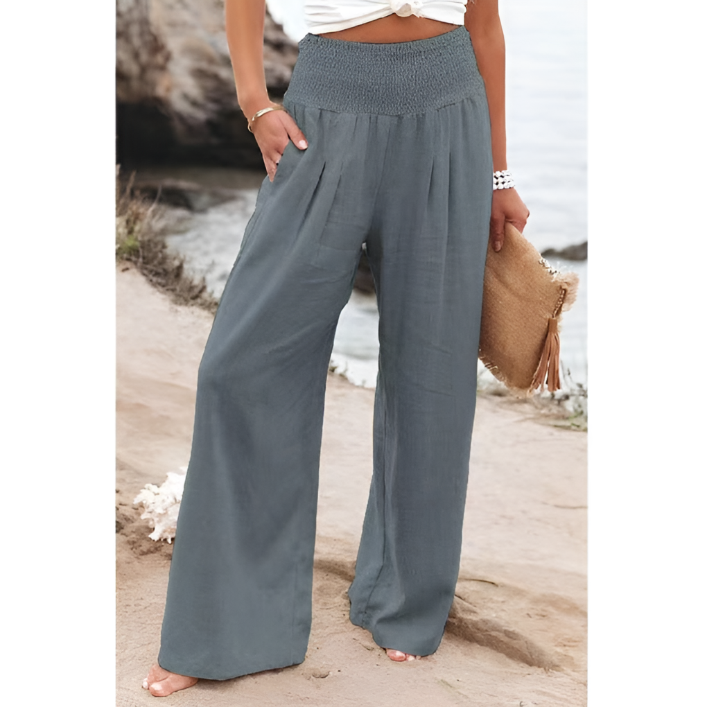 High Rise Wide Leg Linen Blend Trousers