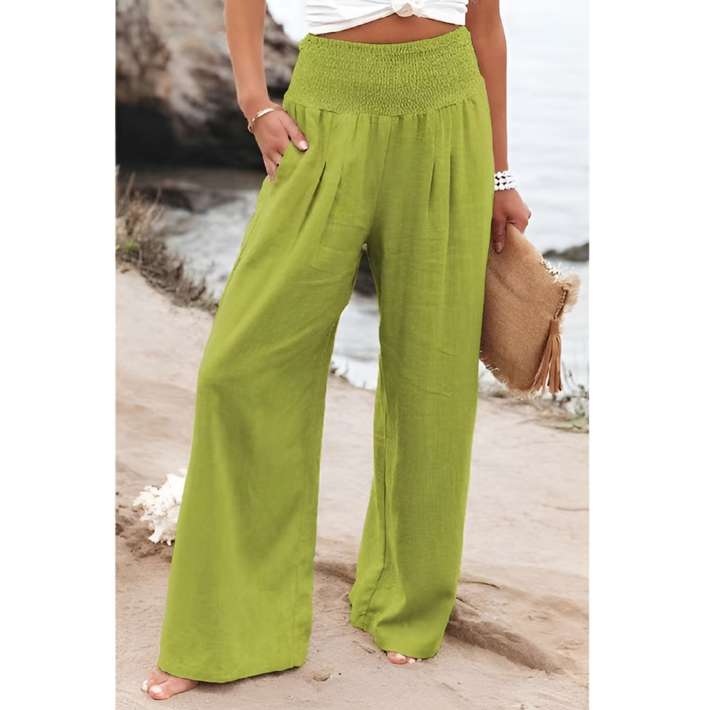 High Rise Wide Leg Linen Blend Trousers
