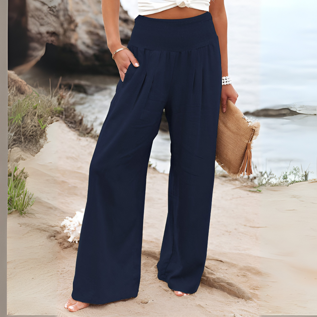 High Rise Wide Leg Linen Blend Trousers