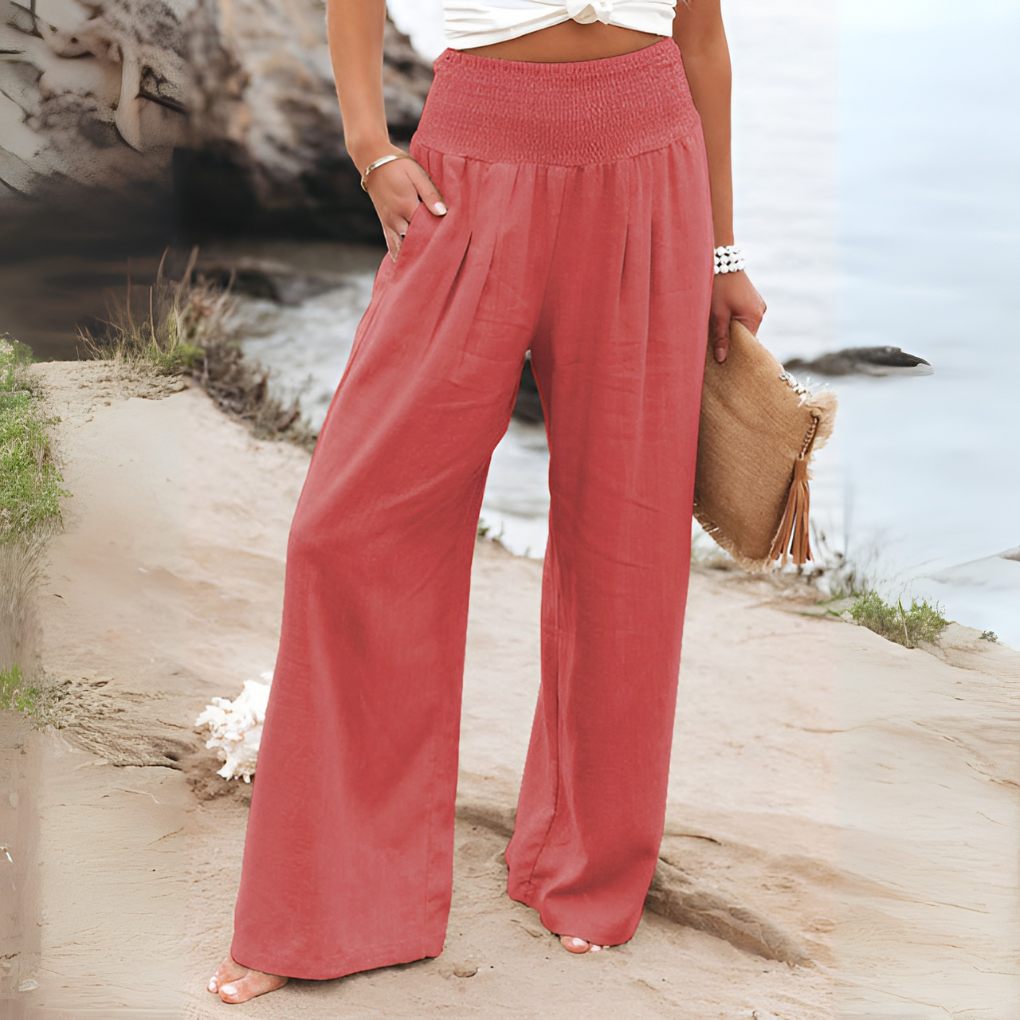 High Rise Wide Leg Linen Blend Trousers