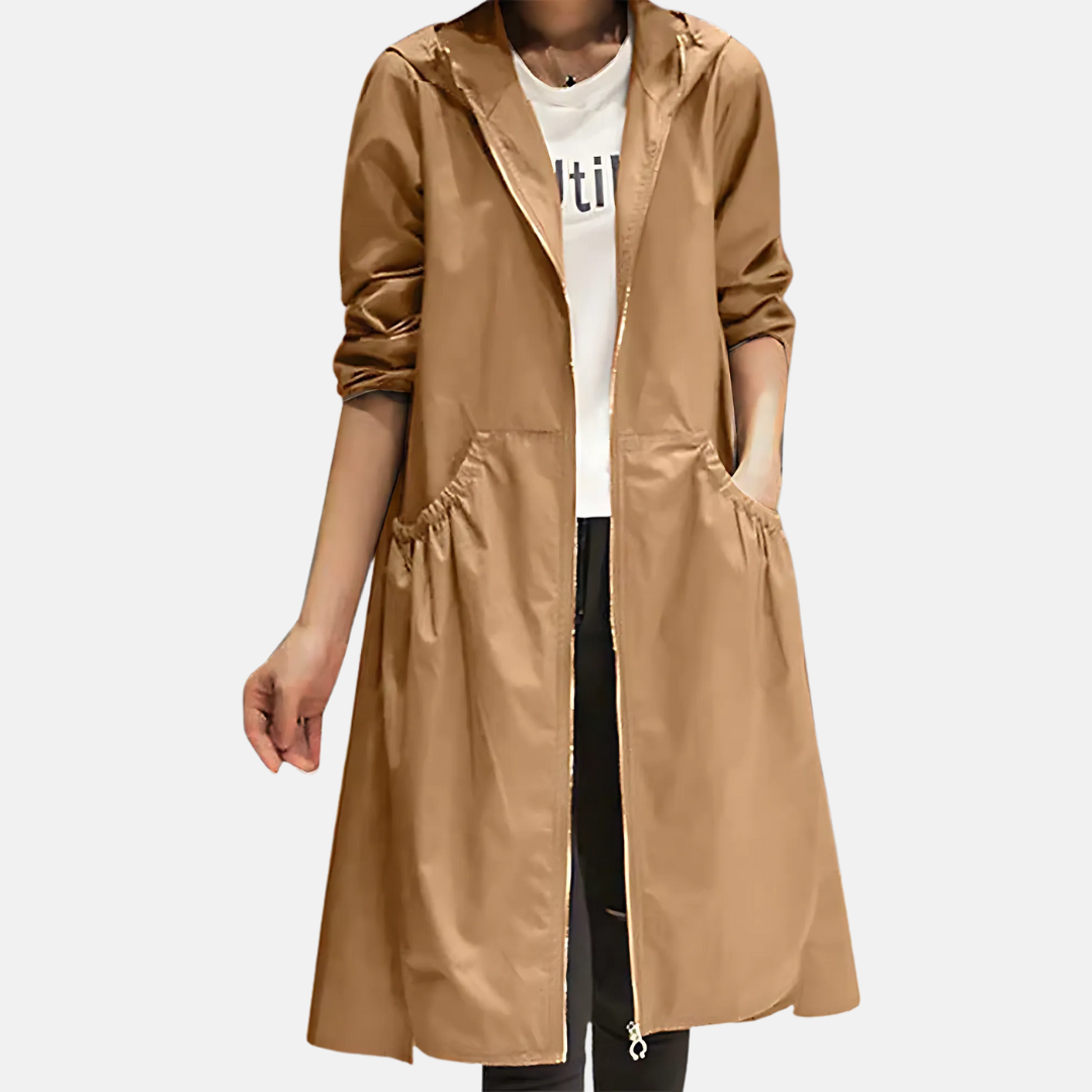 Water-Repellent Hooded Trench Coat