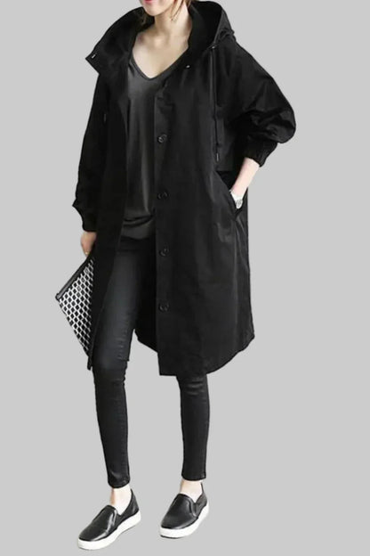 Women's Relaxed Hooded Rain Trench Coat