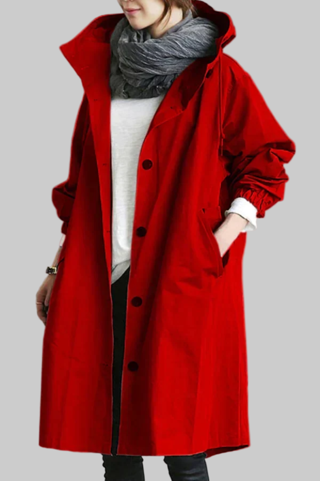 Women's Relaxed Hooded Rain Trench Coat