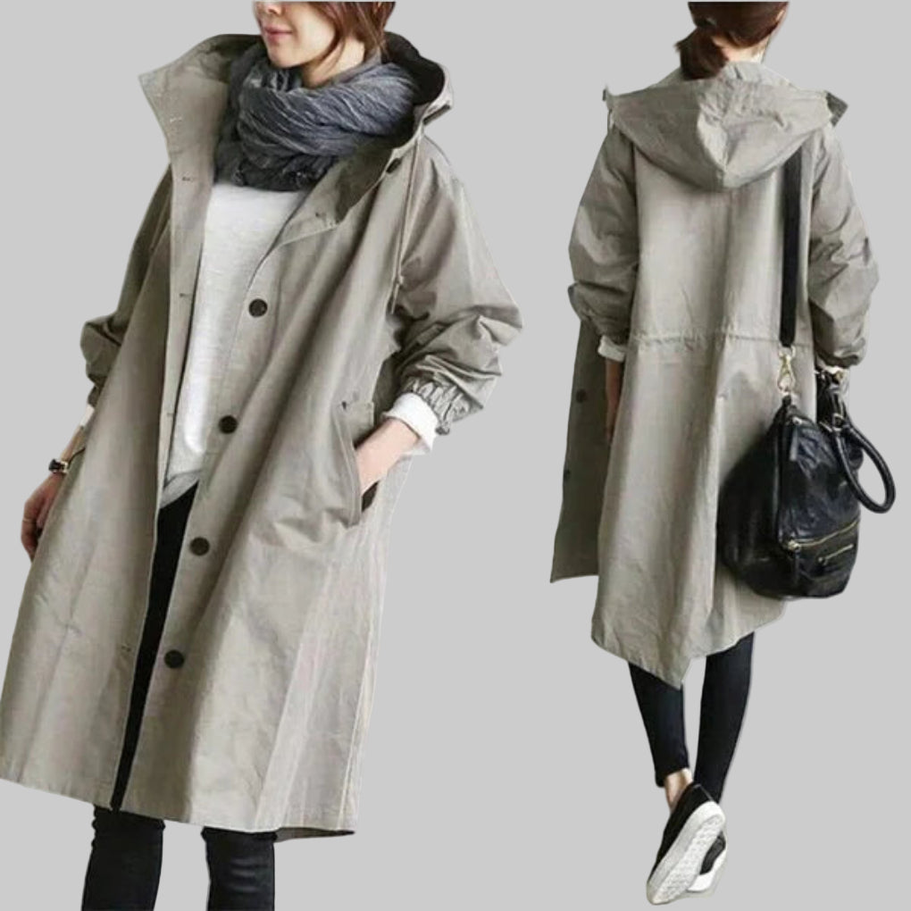 Women's Relaxed Hooded Rain Trench Coat