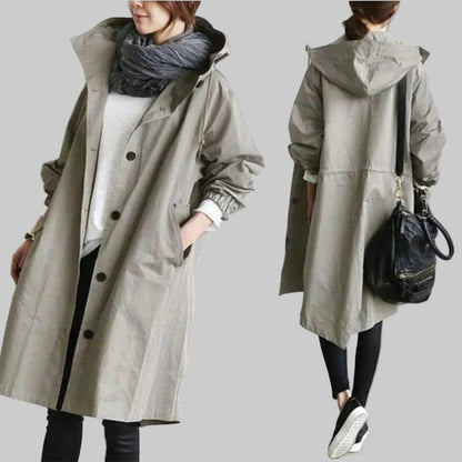 Women's Relaxed Hooded Rain Trench Coat