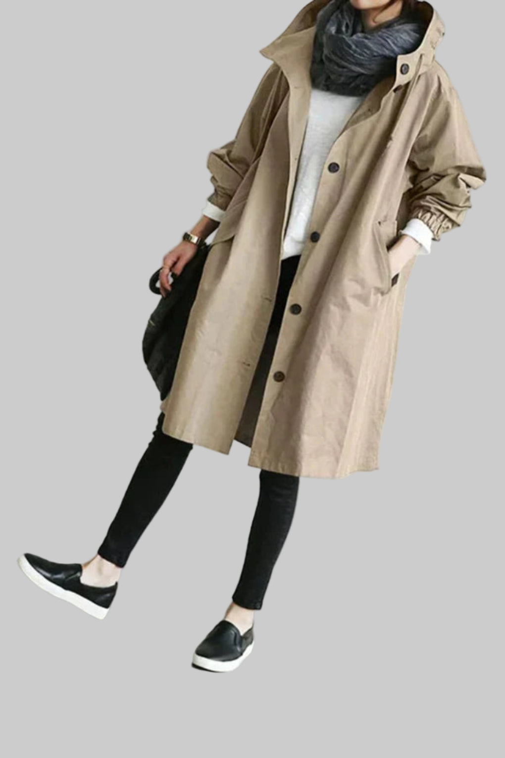Women's Relaxed Hooded Rain Trench Coat