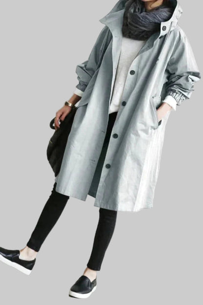 Women's Relaxed Hooded Rain Trench Coat