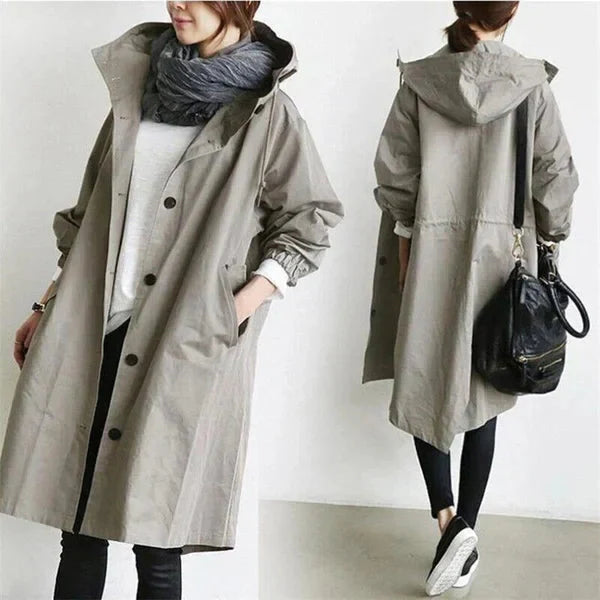 Women's Relaxed Hooded Rain Trench Coat