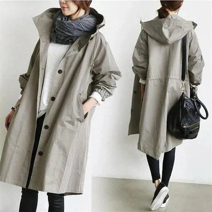 Women's Relaxed Hooded Rain Trench Coat