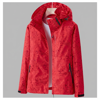 Davy | Women's Hooded Waterproof Jacket with Leaf Pattern