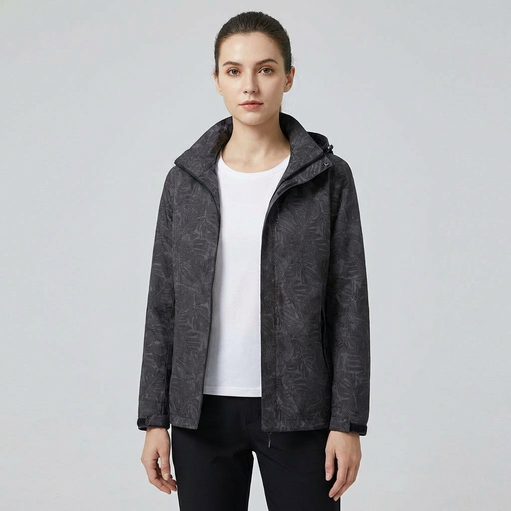 Davy | Women's Hooded Waterproof Jacket with Leaf Pattern