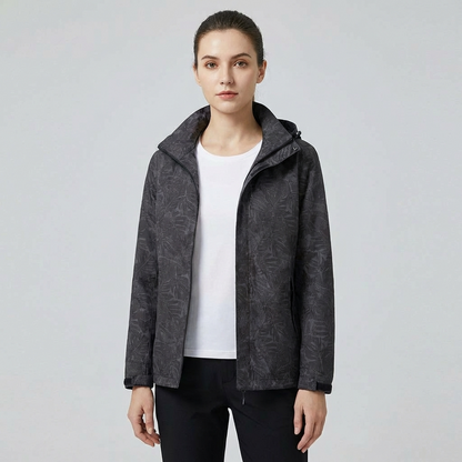 Davy | Women's Hooded Waterproof Jacket with Leaf Pattern