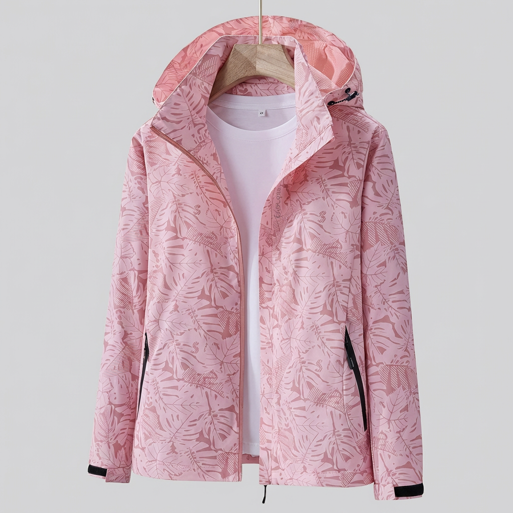 Davy | Women's Hooded Waterproof Jacket with Leaf Pattern