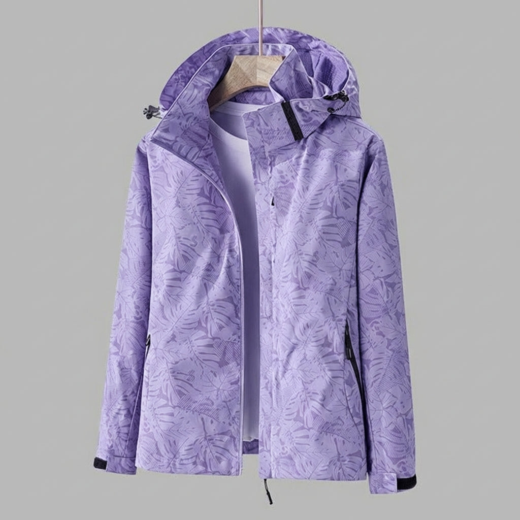 Davy | Women's Hooded Waterproof Jacket with Leaf Pattern