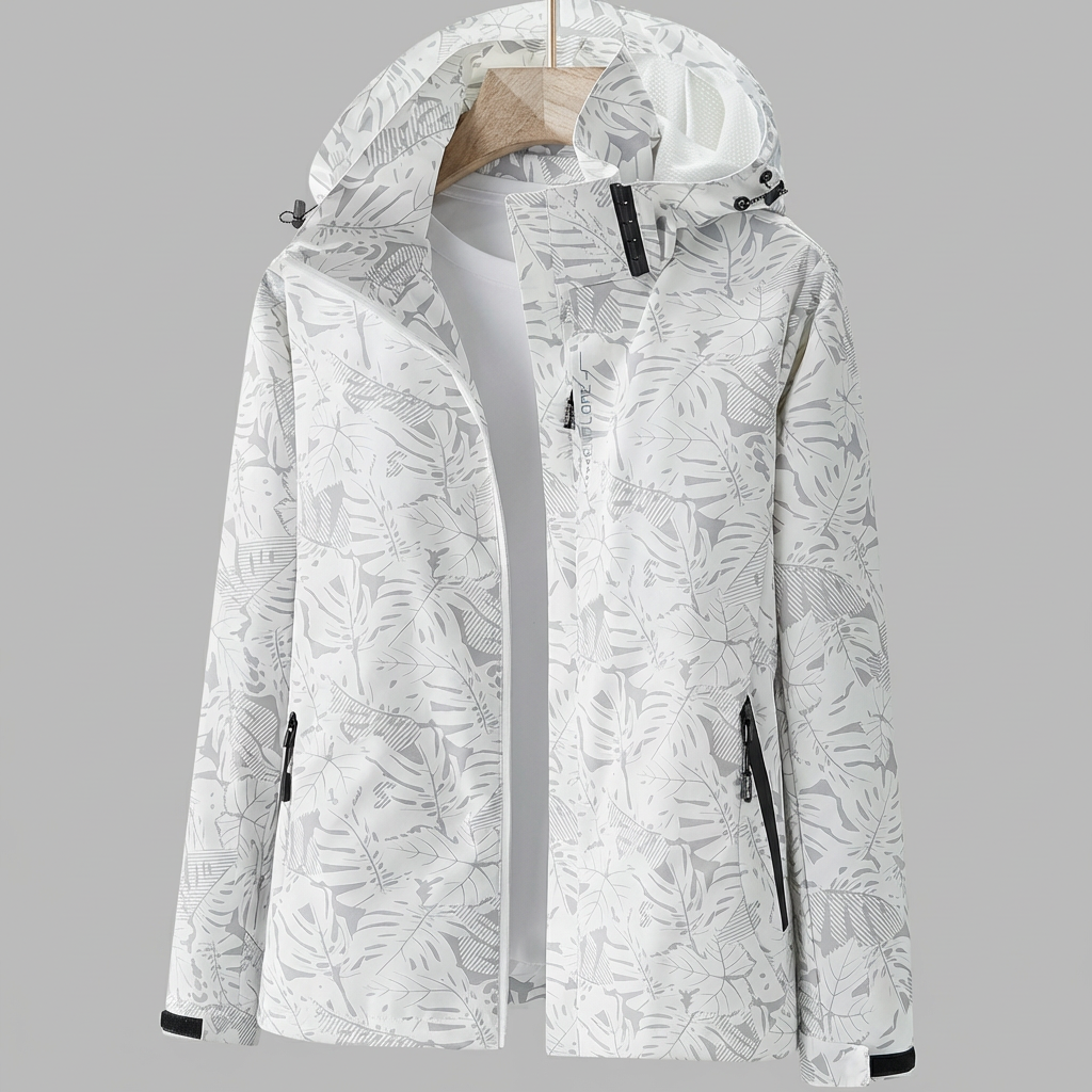 Davy | Women's Hooded Waterproof Jacket with Leaf Pattern