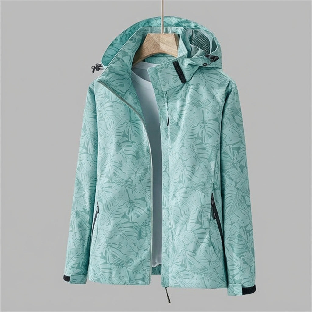 Davy | Women's Hooded Waterproof Jacket with Leaf Pattern
