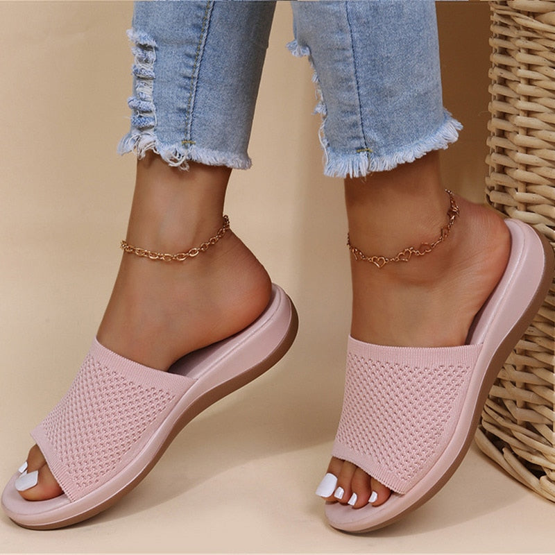 Women's Breathable Knit Open-Toe Slides