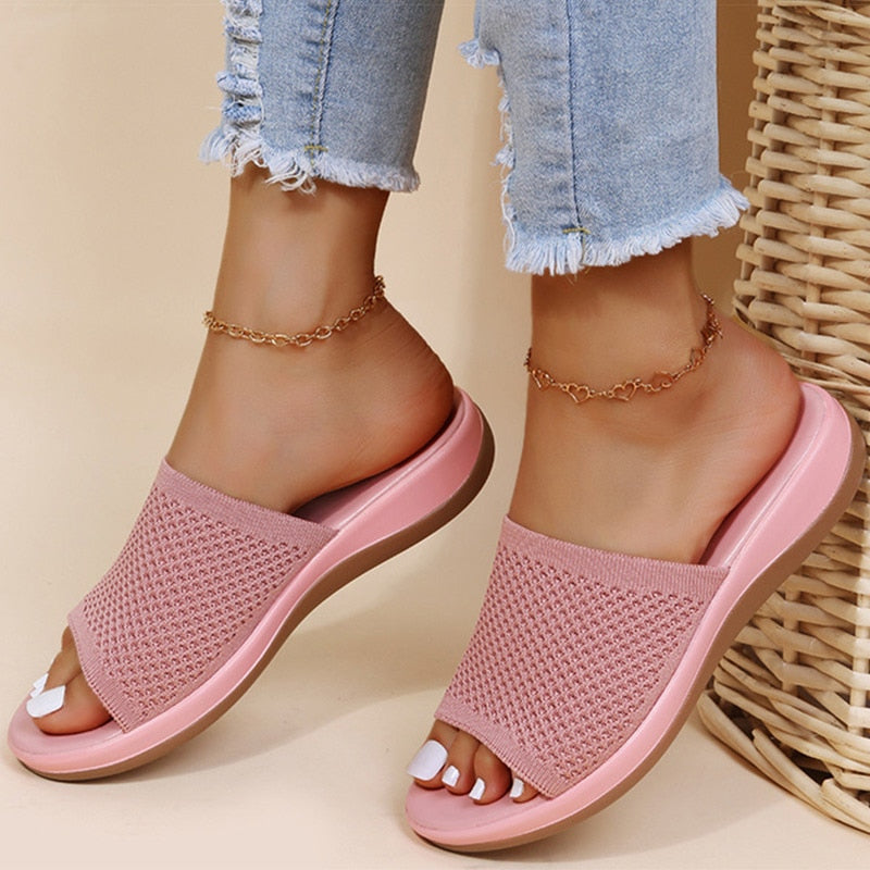 Women's Breathable Knit Open-Toe Slides