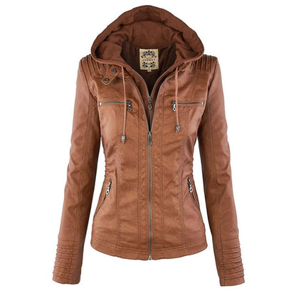 Women's Edgy Hooded Leather Jacket