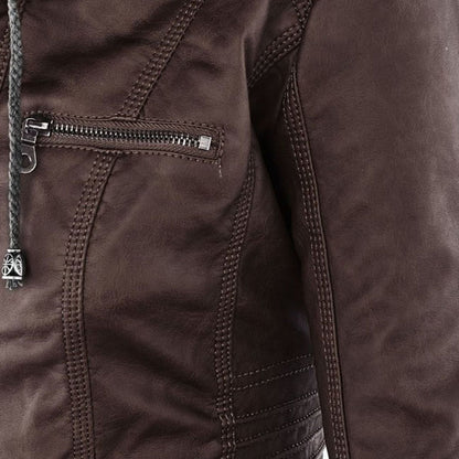 Women's Edgy Hooded Leather Jacket