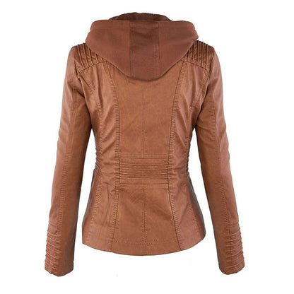 Women's Edgy Hooded Leather Jacket